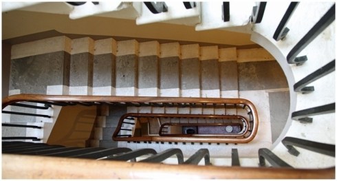 Servant's Stairwell shaped to accommodate a coffin from the servant's quarters.